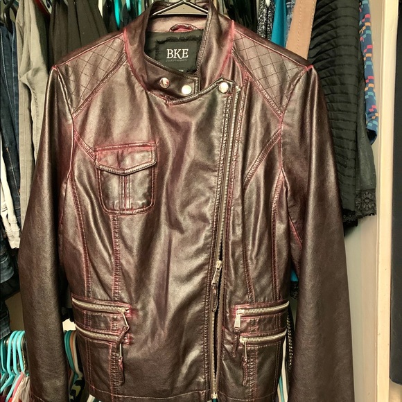 BKE burgundy faux leather biker jacket - Picture 1 of 3